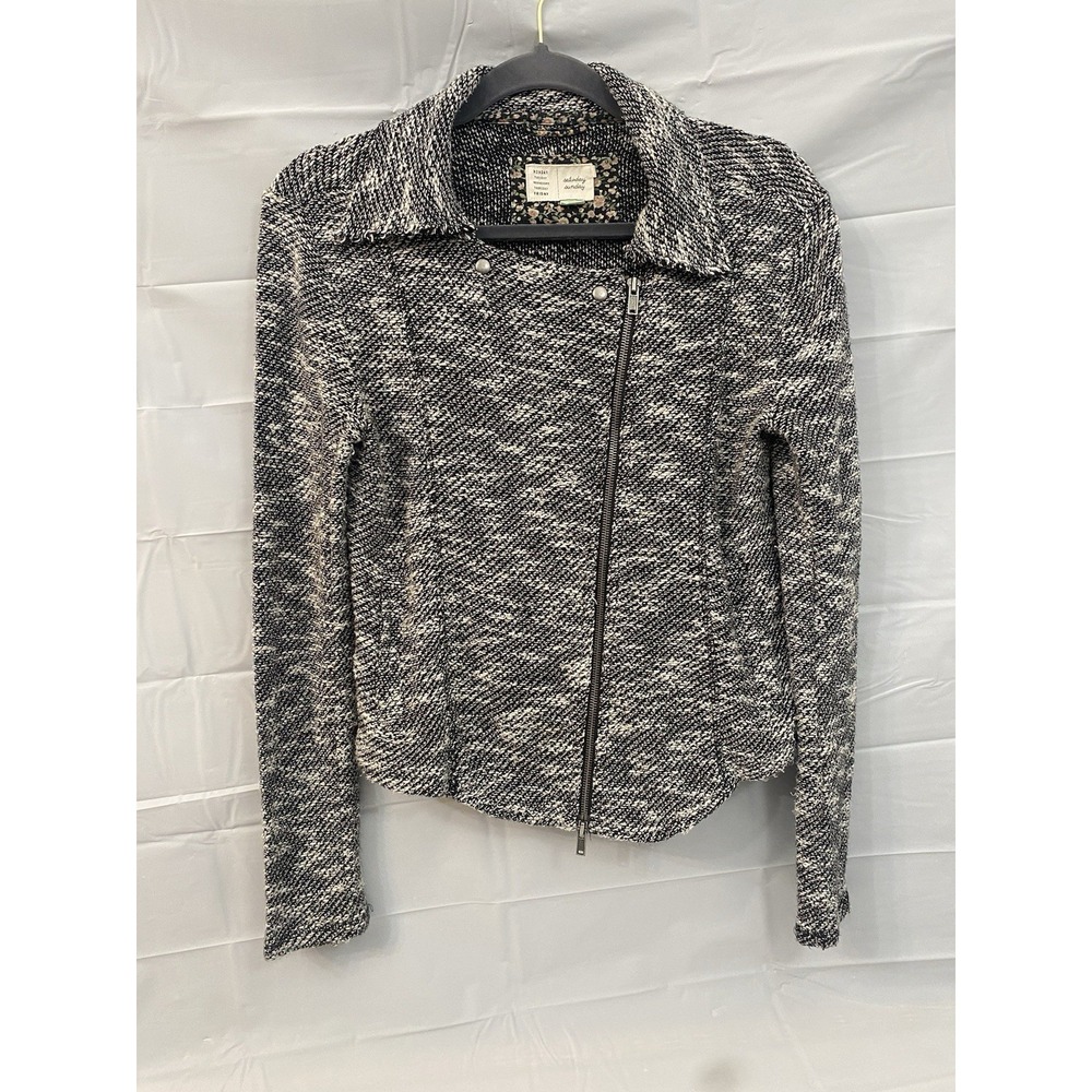 Saturday‎ Sunday Anthropologie Moto Jacket Sz XS Knit Black White Tweed